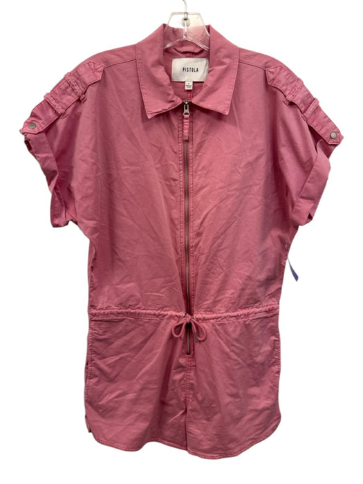 Pistola Size S Pink Cotton Blend Short Sleeve Zip Front Drawstring Waist Romper Pink / S