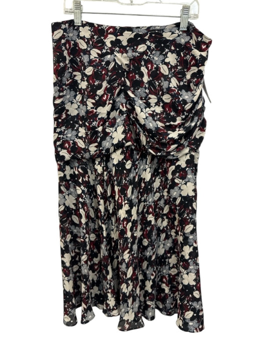 Veronica Beard Size 8 Navy blue, black & white Silk Floral Ruched Midi Skirt Navy blue, black & white / 8