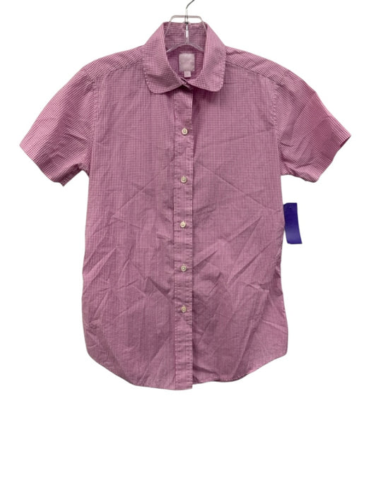 Ann Mashburn Size S Pink & White Cotton Gingham Short Sleeve Button Up Shirt Top Pink & White / S