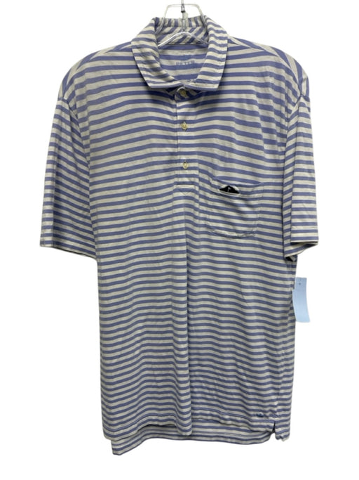 Peter Millar Size S Blue & White Cotton Striped Polo Men's Short Sleeve Blue & White / S