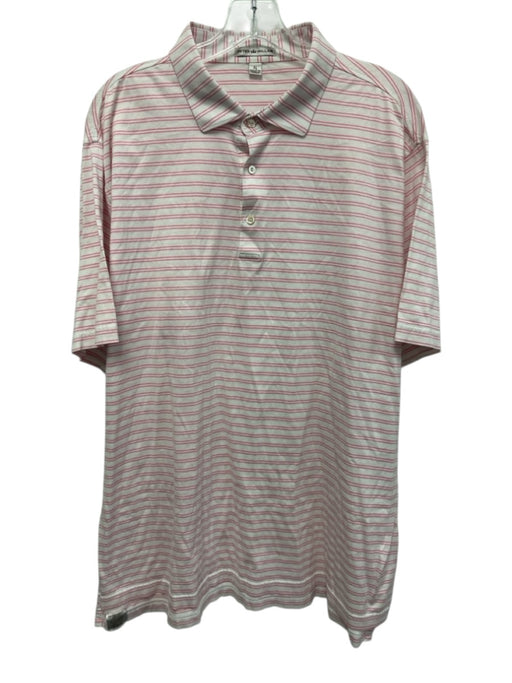 Peter Millar Size XL Red & White Cotton Striped Polo front pocket Short Sleeve Red & White / XL