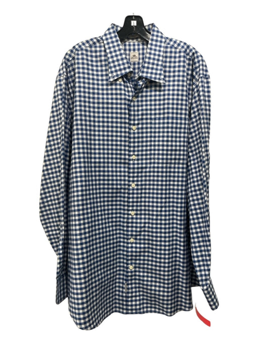 Peter Millar Size XL Blue & White Cotton Blend Gingham Men's Long Sleeve Shirt XL