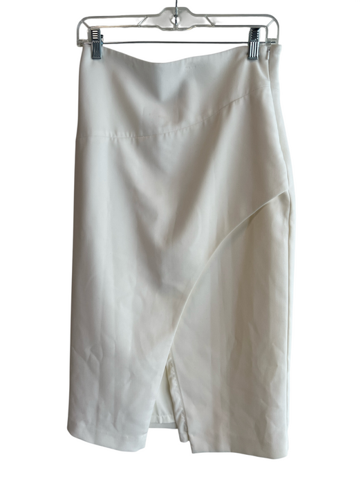 Black Halo Size 6 Cream Polyamide Blend Side Zip Cross Over Front Split Skirt Cream / 6