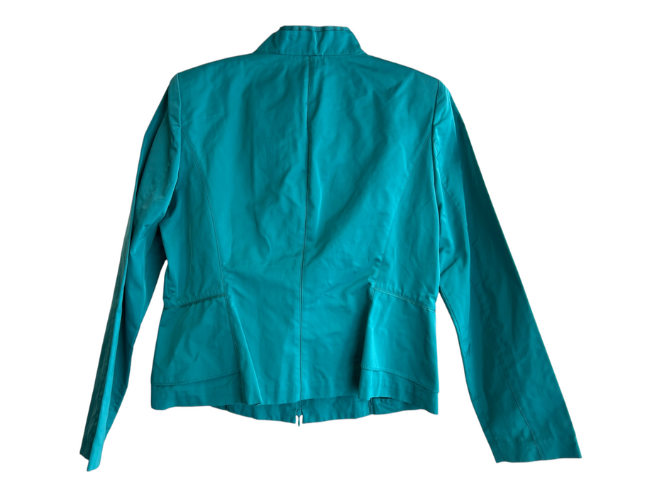 Lafayette 148 Size 12 Teal Polyester Collar Detail Zip Front Paneled Jacket Teal / 12