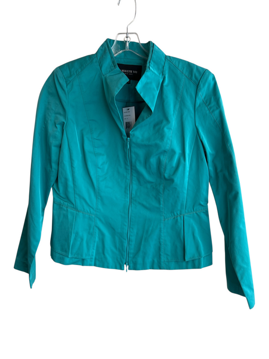 Lafayette 148 Size 12 Teal Polyester Collar Detail Zip Front Paneled Jacket Teal / 12