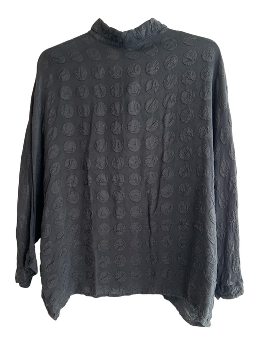 Grizas Size L Black Silk Collared Long Sleeve Button Down Top Black / L