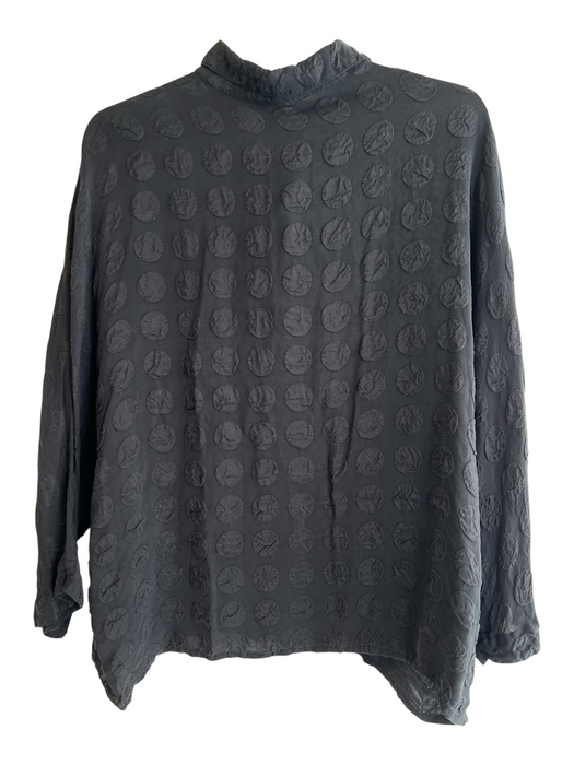 Grizas Size L Black Silk Collared Long Sleeve Button Down Top Black / L