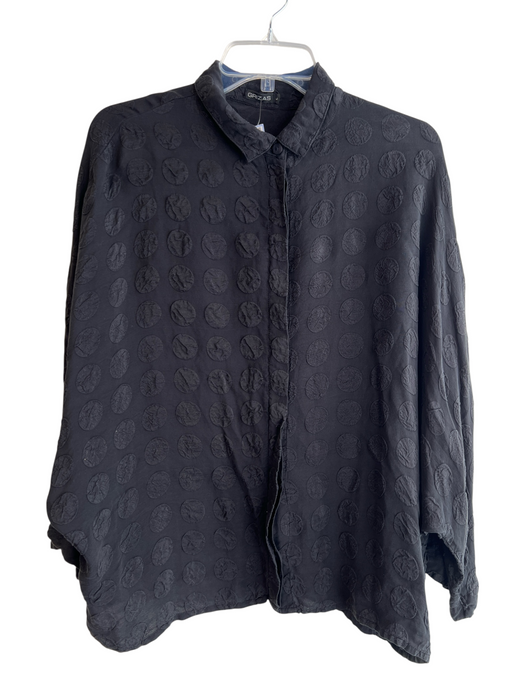 Grizas Size L Black Silk Collared Long Sleeve Button Down Top Black / L