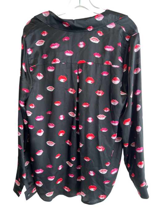 L'agence Size L Black & Pink Silk Collared Button Up Long Sleeve Lips Top Black & Pink / L