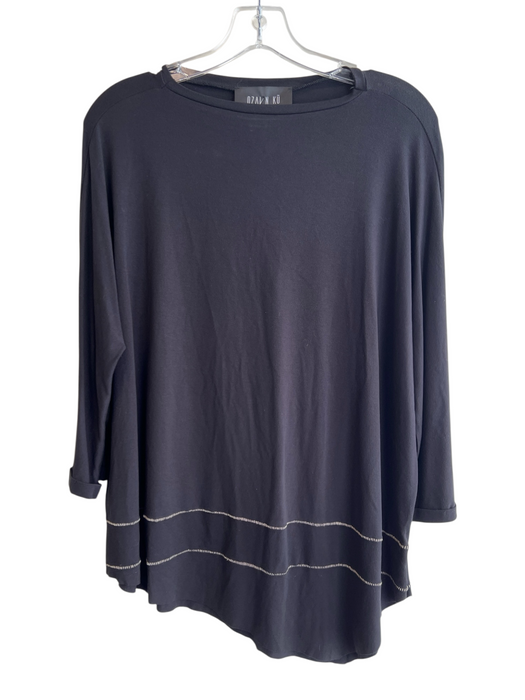 OZAI N KU Size M Black Viscose Blend Round Neck Long Sleeve Embroidered Top Black / M