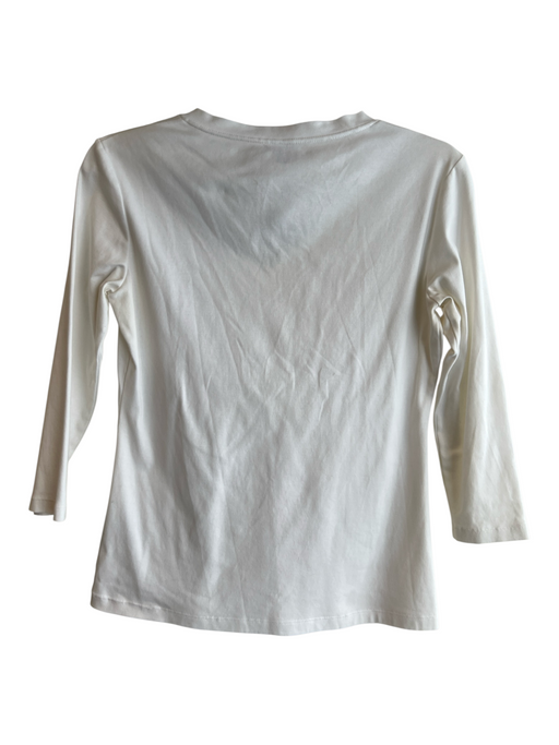Lafayette 148 Size S White Cotton V Neck Long Sleeve Solid Color Top White / S