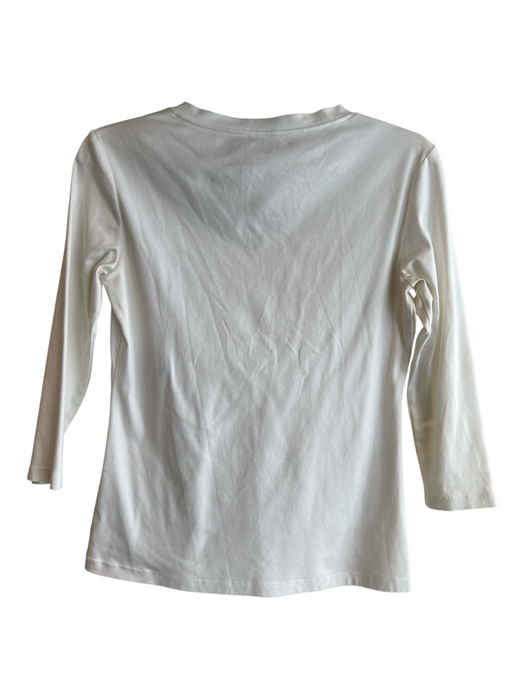 Lafayette 148 Size S White Cotton V Neck Long Sleeve Solid Color Top White / S