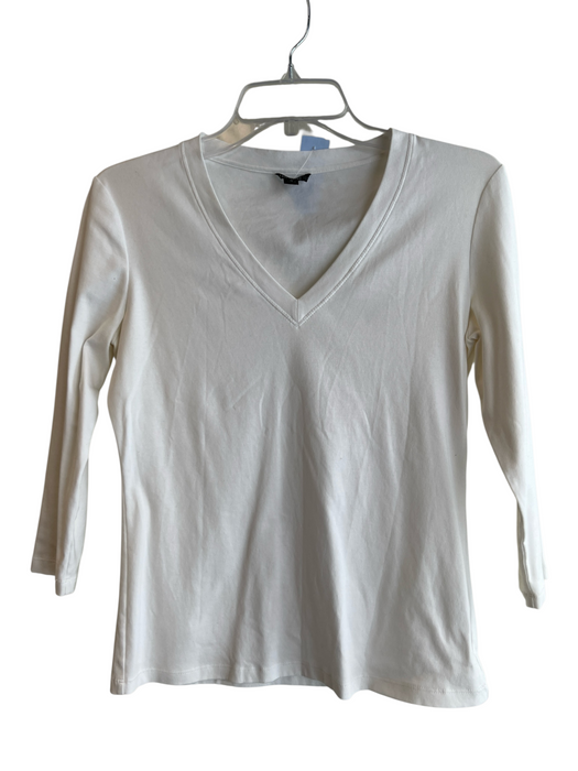 Lafayette 148 Size S White Cotton V Neck Long Sleeve Solid Color Top White / S