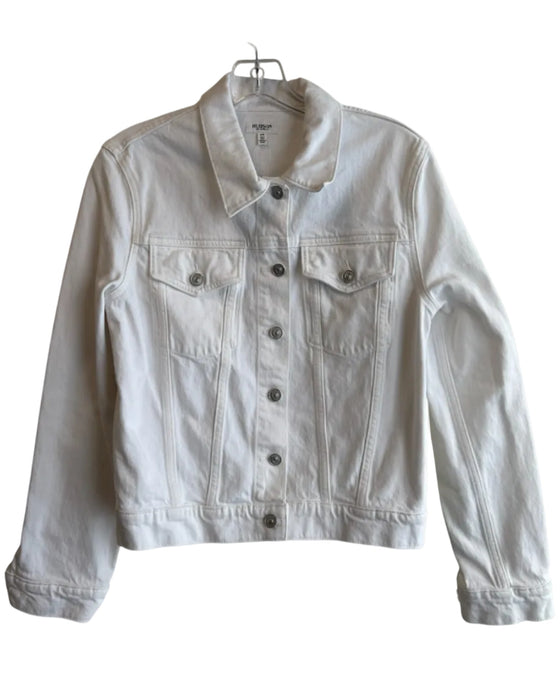 Hudson Size M White Cotton Collared Button Down Long Sleeve Denim Jacket White / M