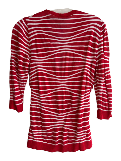 Lafayette 148 Size S Red & White Cotton Blend V Neck Button Down 1/2 sleeve Top Red & White / S