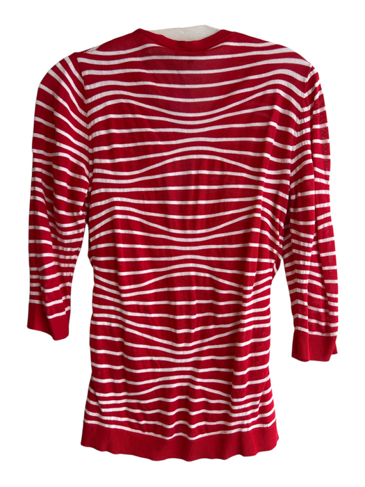 Lafayette 148 Size S Red & White Cotton Blend V Neck Button Down 1/2 sleeve Top Red & White / S
