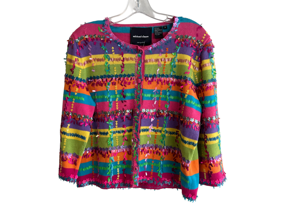 Michael Simon Size M Multi Ramie & Cotton Round Neck Long Sleeve Sequin Sweater Multi / M