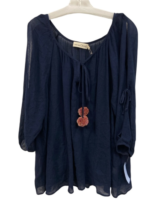 Johnny Was Calme Size M Navy Blue Viscose Blend Tassel Tie Detail Slip Incl Top Navy Blue / M