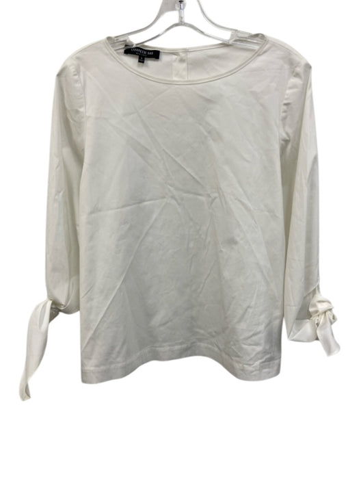 Lafayette 148 Size S White Cotton Blend Long Sleeve Tie Cuff Button Back Top White / S
