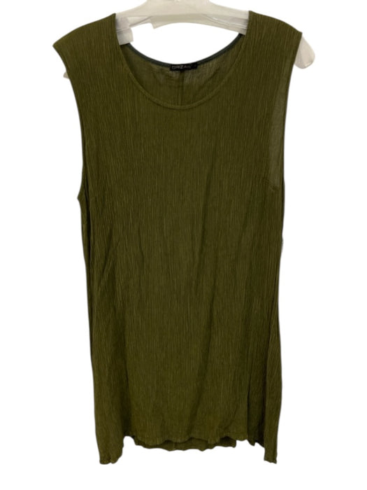 Grizas Size L Green Viscose & Silk Crinkle Split Hem Sleeveless Tunic Top Green / L