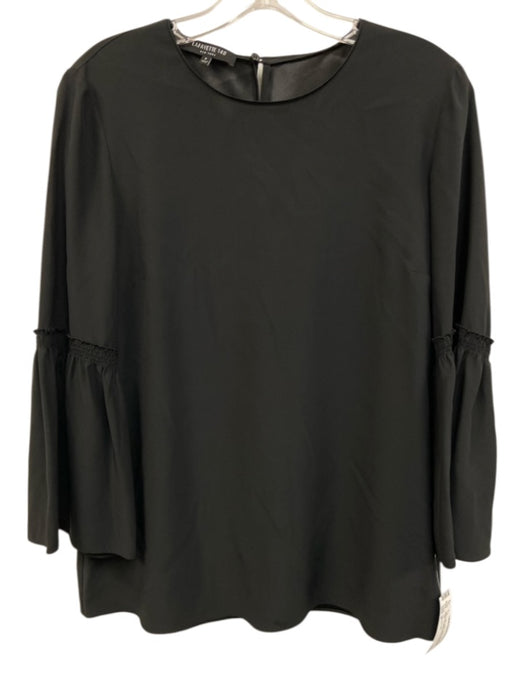 Lafayette 148 Size S Black Silk Satin Keyhole Back Shirred Detail Top Black / S