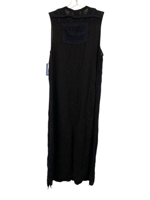 Johnny Was Size M Black & Navy Blue Cupra Rayon Lace Overlay Button Down Dress Black & Navy Blue / M