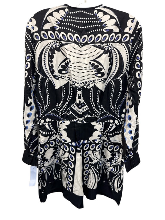 Reiss Size 6 BLack, White, Blue Viscose Abstract Button Front Long Sleeve Romper BLack, White, Blue / 6