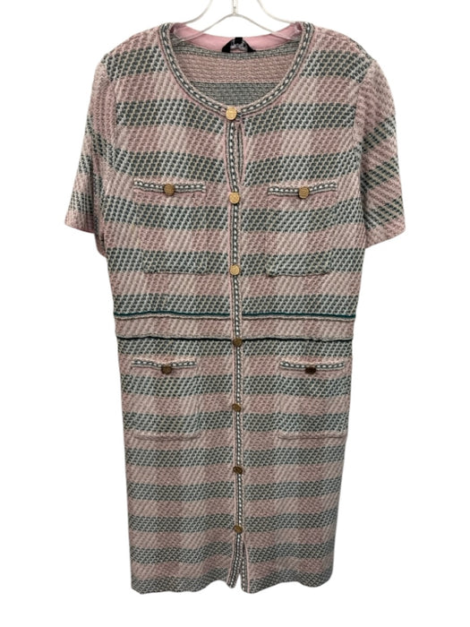 Misook Size M Pink & Green Acrylic Blend Knit Stripe Button Detail Dress Pink & Green / M