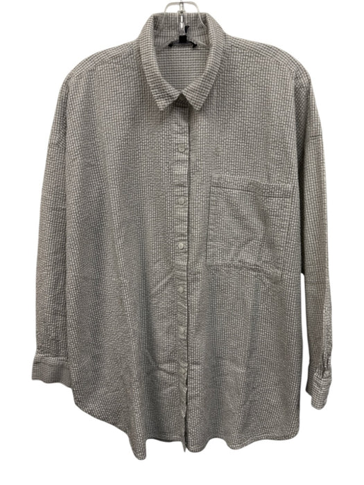 Eileen Fisher Size L White & Black Organic Cotton Seersucker Windowpane Top White & Black / L