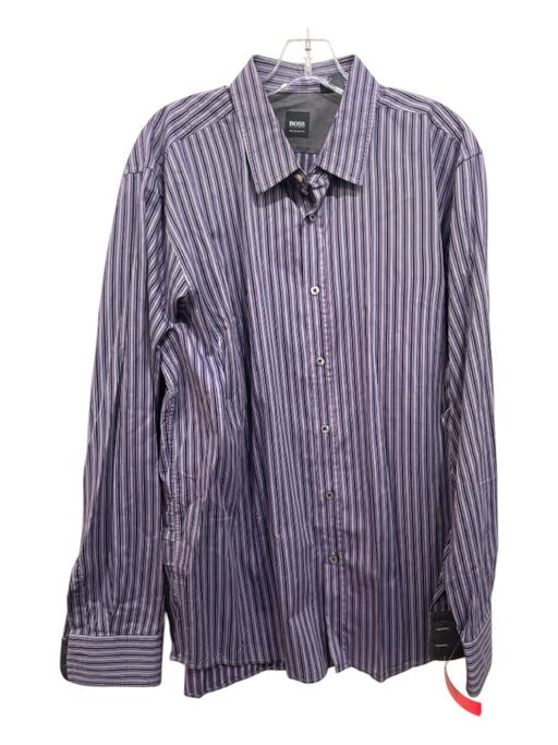 Boss Size XXL Purple & Black Cotton Blend Striped Button Down Long Sleeve Shirt XXL