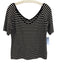 Lafayette 148 Size M Black & White Viscose Blend Stripe V Neck Short Sleeve Top Black & White / M