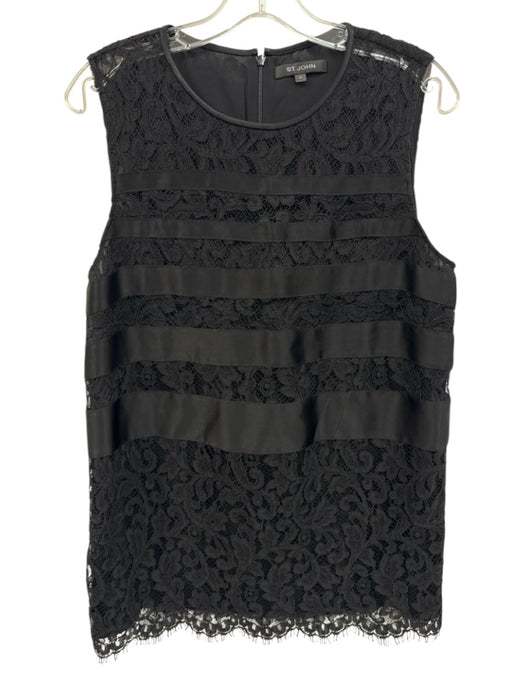 St John Size M Black Cotton Blend Lace Satin Stripe Shift Top Black / M