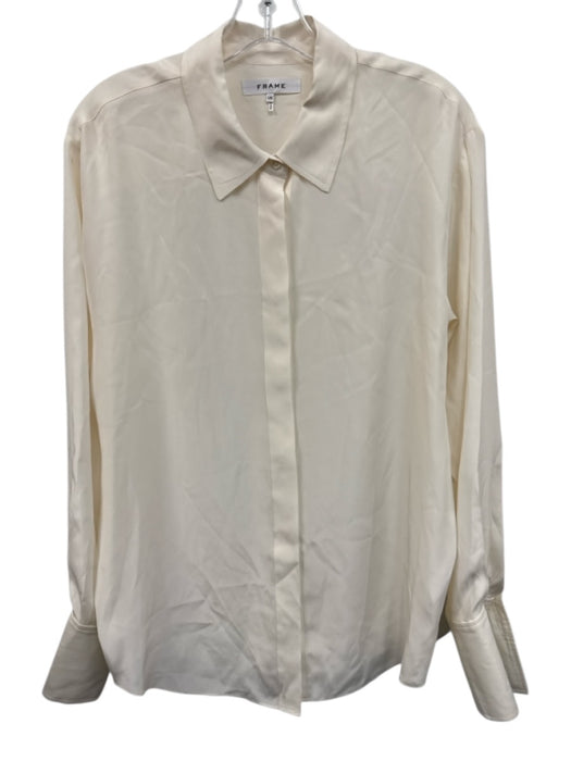 Frame Size L Cream Silk pleat back Long Sleeve Button Down Top Cream / L