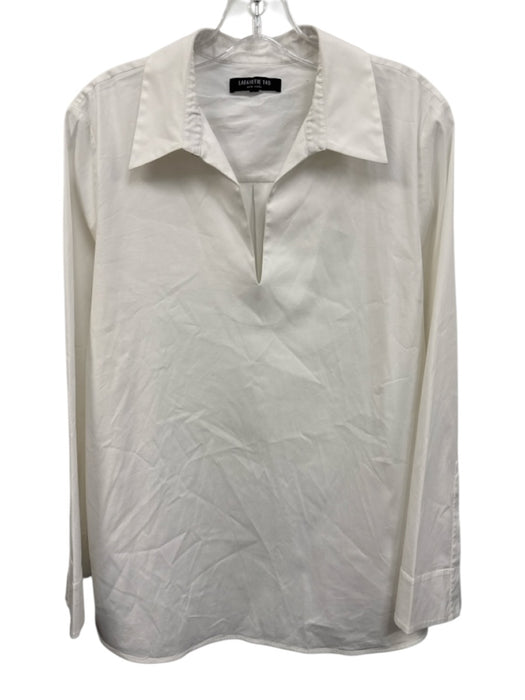Lafayette 148 Size L White Cotton notched collar Long Sleeve Top White / L