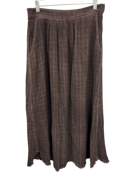 It Is Well Size L Gray brown Cotton Gauze Raw Edge Elastic Waist Midi Skirt Gray brown / L
