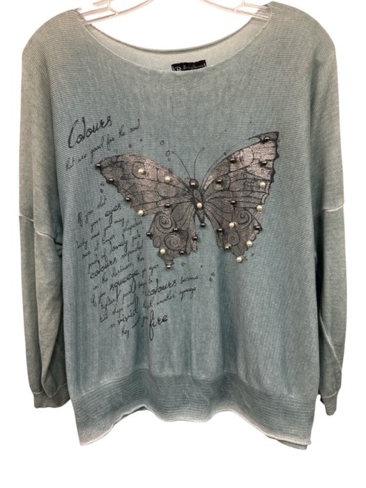Bella Amore Size M Blue & Silver Viscose Blend Knit Butterfly Sweater Blue & Silver / M