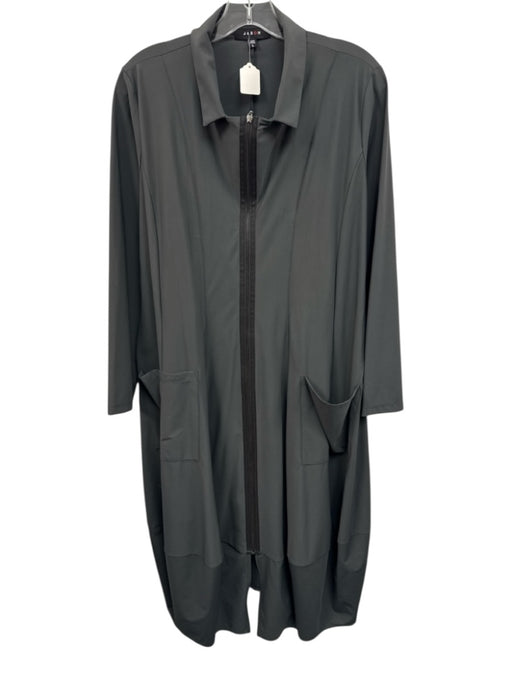 Jason Size L Green Gray Nylon Blend Zip Long Sleeve Midi Dress Green Gray / L