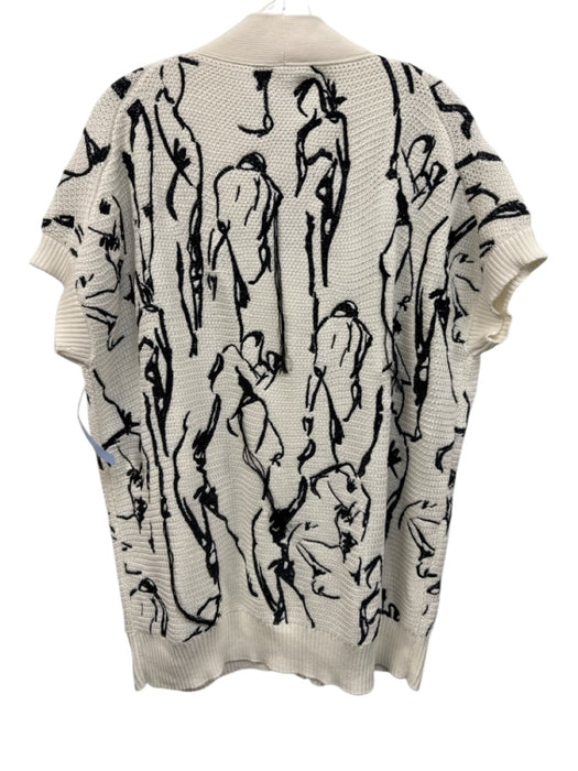 Lafayette 148 Size XL White & Black Cotton & Silk Embroidered Sketch Cardigan White & Black / XL