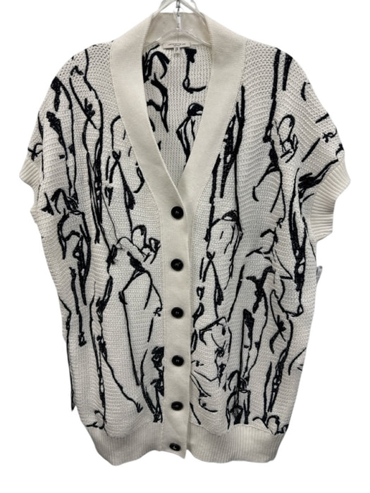 Lafayette 148 Size XL White & Black Cotton & Silk Embroidered Sketch Cardigan White & Black / XL