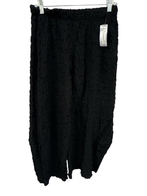 Noblu Size L Black Cotton Blend Crinkle Elastic Waist Culotte Pants Black / L