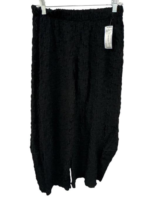 Noblu Size L Black Cotton Blend Crinkle Elastic Waist Culotte Pants Black / L