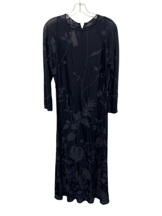 Lafayette 148 Size M Navy Blue Viscose & Cotton Back Zip Boat Neck Sheer Dress Navy Blue / M