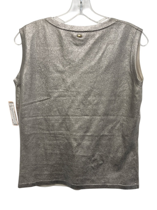 Escada Size M Silver & Taupe No Fabric Tag Sleeveless U Neck Shimmer Top Silver & Taupe / M
