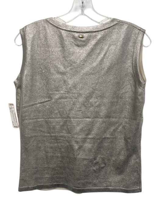 Escada Size M Silver & Taupe No Fabric Tag Sleeveless U Neck Shimmer Top Silver & Taupe / M