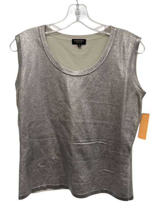Escada Size M Silver & Taupe No Fabric Tag Sleeveless U Neck Shimmer Top Silver & Taupe / M