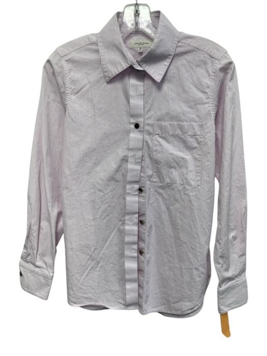 Lafayette 148 Size XS Lavender Pink & white Cotton Collar Neck Button Down Top Lavender Pink & white / XS