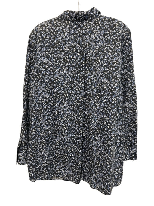 Lafayette 148 Size L Black, Blue & White Cotton Collar Neck Button Down Top Black, Blue & White / L