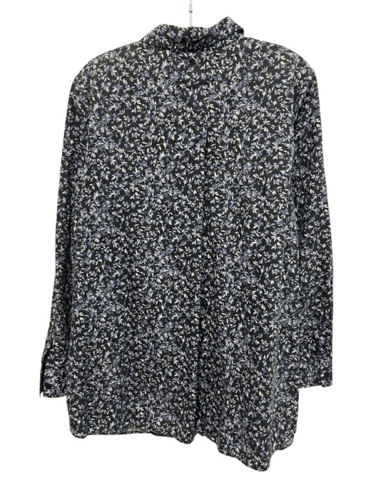 Lafayette 148 Size L Black, Blue & White Cotton Collar Neck Button Down Top Black, Blue & White / L