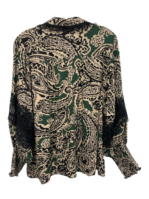 Miss June Paris Size P Black, Green, & Beige Viscose & Rayon Collar Neck Top Black, Green, & Beige / P