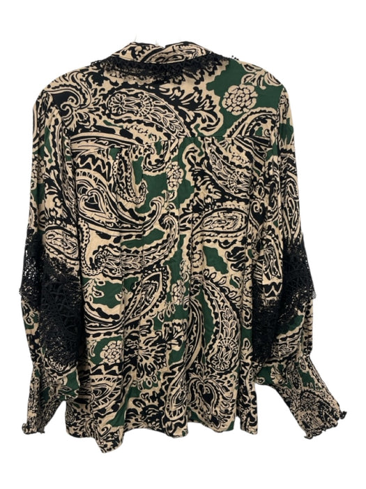 Miss June Paris Size P Black, Green, & Beige Viscose & Rayon Collar Neck Top Black, Green, & Beige / P